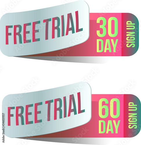 Free trial badges. 30 and 60 day stickers on white background. Vector illustration