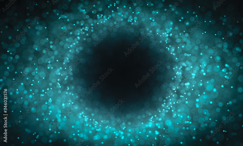 Circle of luminous blue particles. 3d rendering