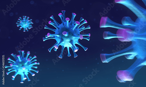 Group of virus cells. 3D illustration of Coronavirus cells. 3d rendering