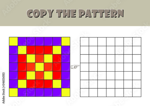 fun activity pages for preschool and kindergarten, Color Visual Motor and Visual Spatial activity,  Visual perception worksheet, pixel art, coloring page, copy the pattern