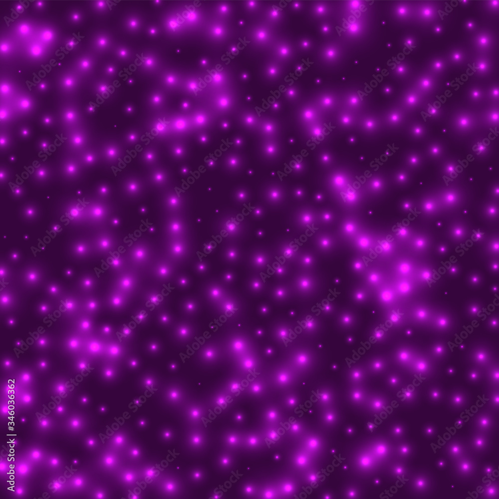 Starry background. Stars densely scattered on pink background. Appealing glowing space cover. Creative vector illustration.
