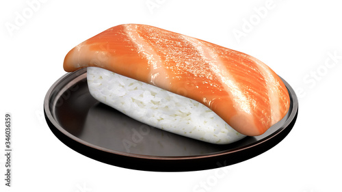 3d rendering of Sushi roll japanese food in dish photo