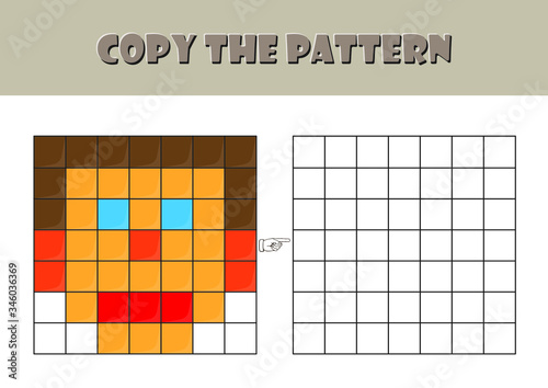 fun activity pages for preschool and kindergarten, Color Visual Motor and Visual Spatial activity,  Visual perception worksheet, pixel art, coloring page, copy the pattern