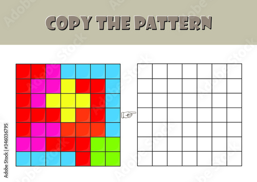 fun activity pages for preschool and kindergarten, Color Visual Motor and Visual Spatial activity,  Visual perception worksheet, pixel art, coloring page, copy the pattern