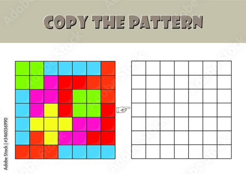 fun activity pages for preschool and kindergarten, Color Visual Motor and Visual Spatial activity,  Visual perception worksheet, pixel art, coloring page, copy the pattern