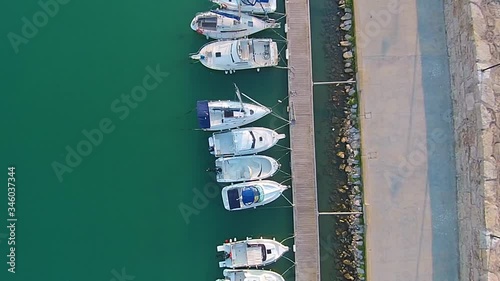 Vídeo de Drone del Puerto de Peníscola, un pueblecito en el mar Mediterráneo. España / Drone video of the Port of Peníscola, a small town in the Mediterranean Sea. Spain  photo