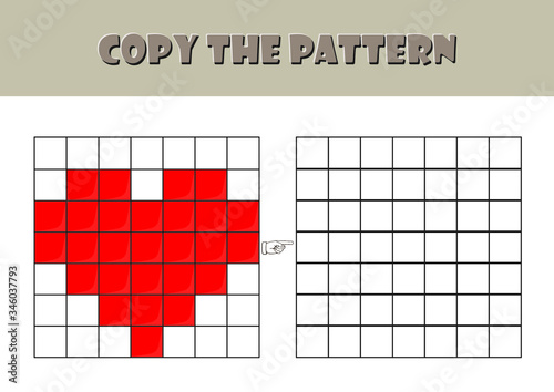 fun activity pages for preschool and kindergarten, Color Visual Motor and Visual Spatial activity,  Visual perception worksheet, pixel art, coloring page, copy the pattern
