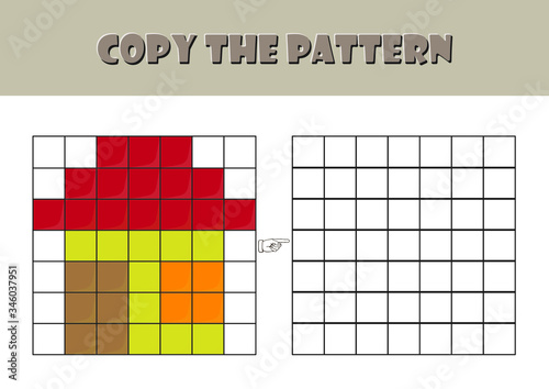 fun activity pages for preschool and kindergarten, Color Visual Motor and Visual Spatial activity,  Visual perception worksheet, pixel art, coloring page, copy the pattern