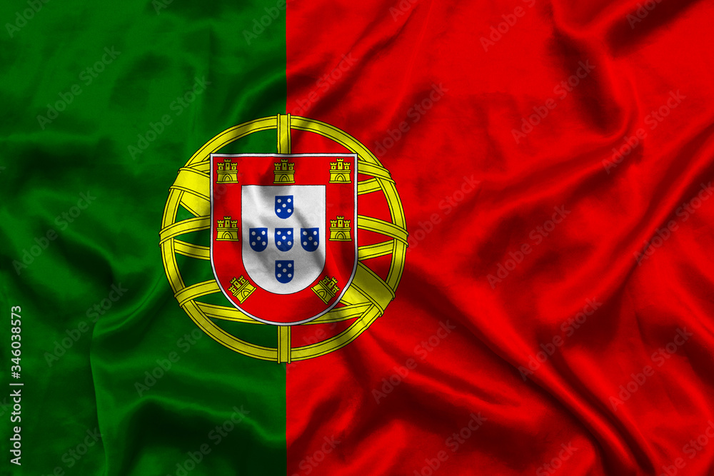 Portugal national flag background with fabric texture. Flag of Portugal waving in the wind. 3D illustration Portugal national flag background with fabric texture. Flag of Portugal waving in the wind. 3D illustration