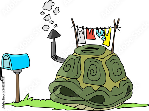 Cartoon turtle shell like a house with a smoking chimney on the top vector illustration