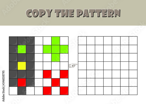 fun activity pages for preschool and kindergarten, Color Visual Motor and Visual Spatial activity,  Visual perception worksheet, pixel art, coloring page, copy the pattern