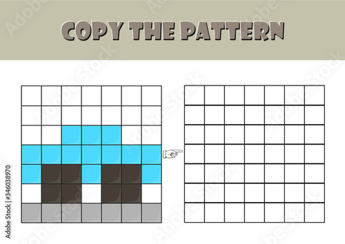 fun activity pages for preschool and kindergarten, Color Visual Motor and Visual Spatial activity,  Visual perception worksheet, pixel art, coloring page, copy the pattern