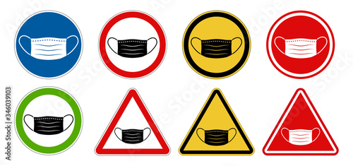Different face mask warning signs