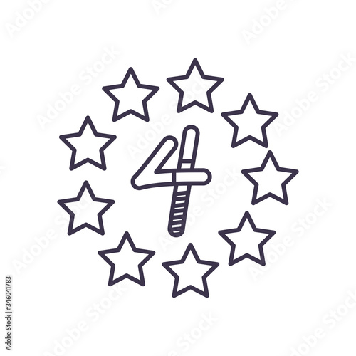 usa number four with stars line style icon vector design