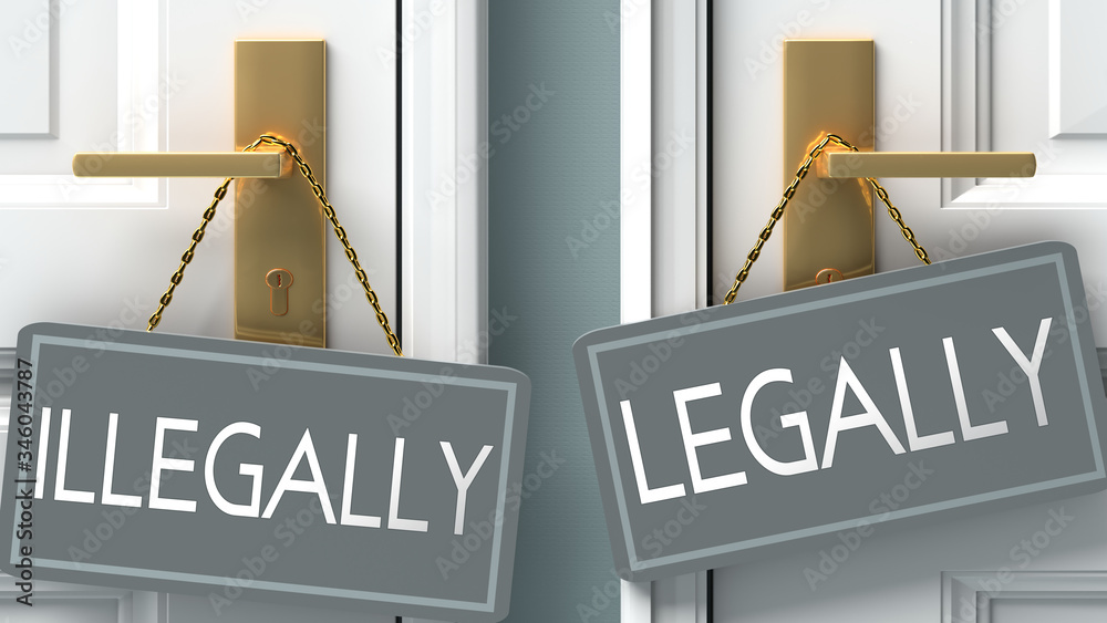 legally or illegally as a choice in life - pictured as words illegally 