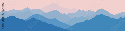 Wallpaper Mural Fantasy on the theme of the morning landscape, sunrise in the mountains, panoramic view, vector illustration	 Torontodigital.ca