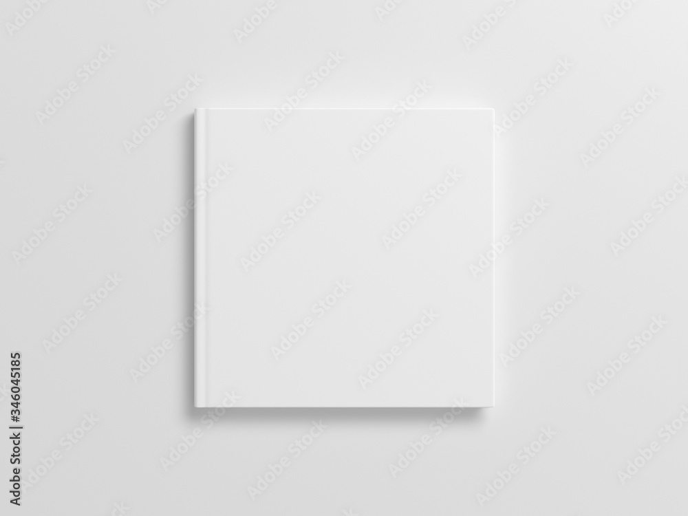 Blank square book cover mock up on white background. View directly above. 3d illustration Blank square book cover mock up on white background. View directly above. 3d illustration