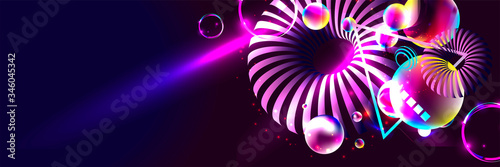 Dark retro futuristic art neon abstraction background cosmos new art 3d starry sky glowing galaxy and planets blue circles