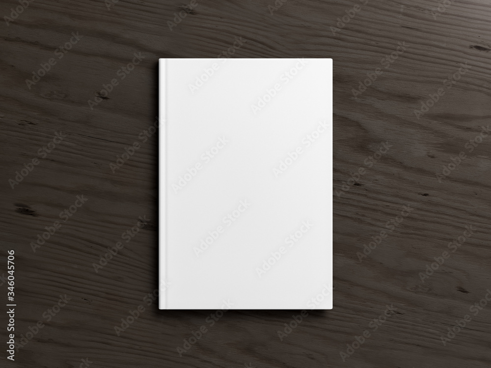 Blank book cover mock up on black background. View directly above. 3d illustration Blank book cover mock up on black background. View directly above. 3d illustration