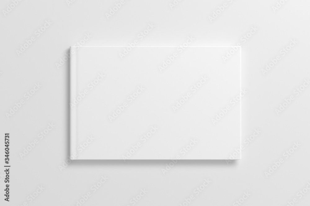 Blank horizontal book cover mock up on white background. View directly above. 3d illustration