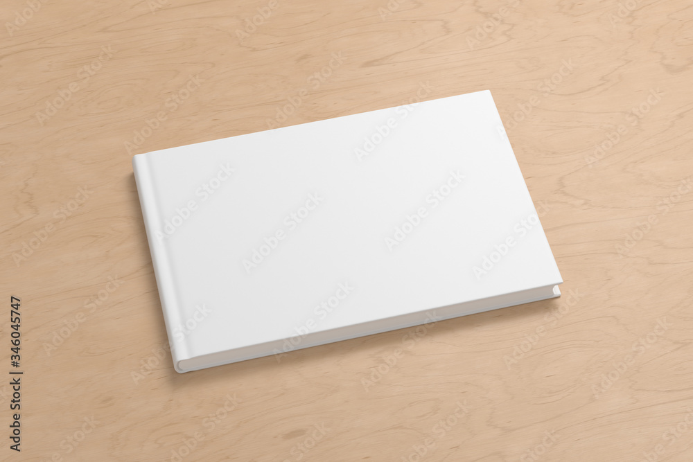 Blank horizontal book cover mock up on wooden background. Side view. 3d illustration Blank horizontal book cover mock up on wooden background. Side view. 3d illustration