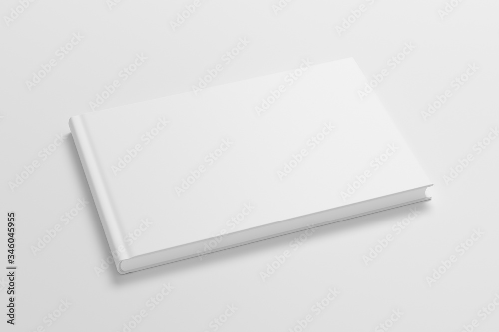 Blank horizontal book cover mock up on white background. Side view. 3d illustration Blank horizontal book cover mock up on white background. Side view. 3d illustration