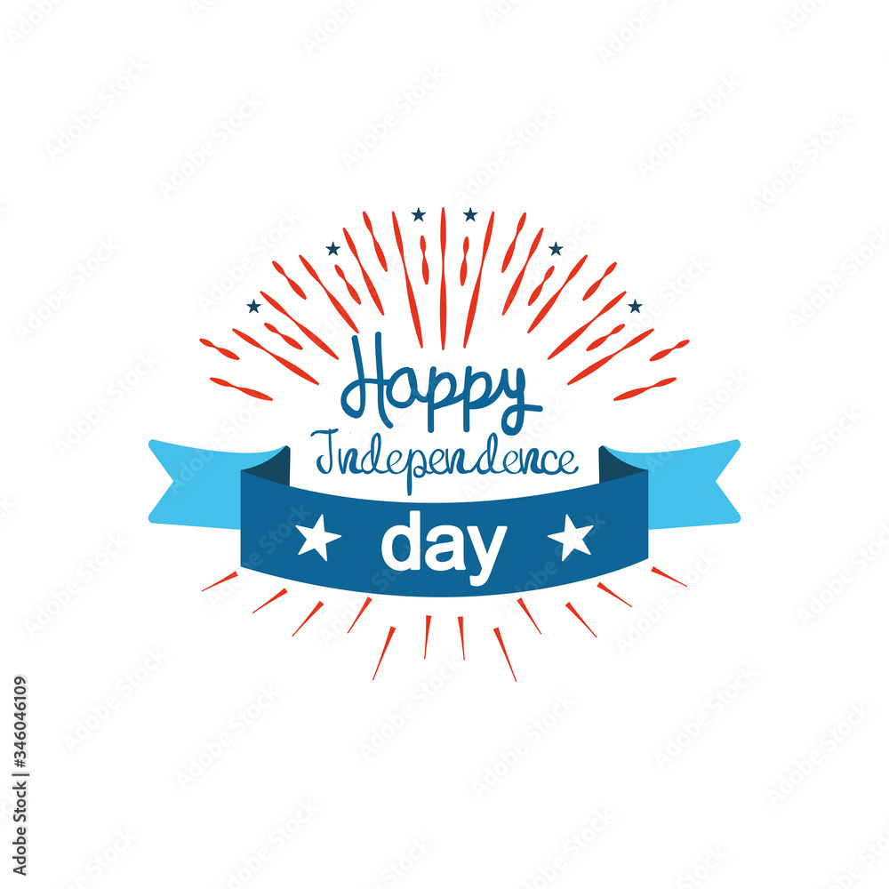 United Stated Happy independence day typographic design with decorative burst and ribbon, flat design United Stated Happy independence day typographic design with decorative burst and ribbon, flat design