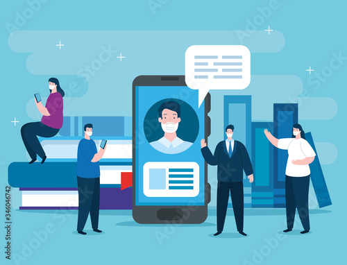 people in education online with smartphone vector illustration design