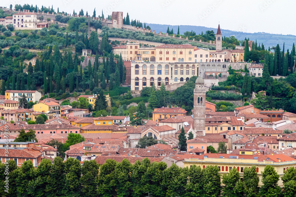 Naklejka premium Roofs of Verona, Italy as seem from the Lamberti tower height, Torre dei Lamberti