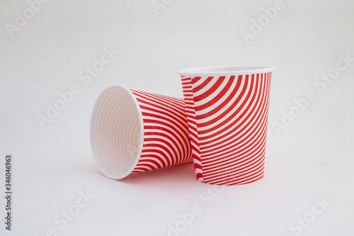 Red striped paper empty coffee Cup