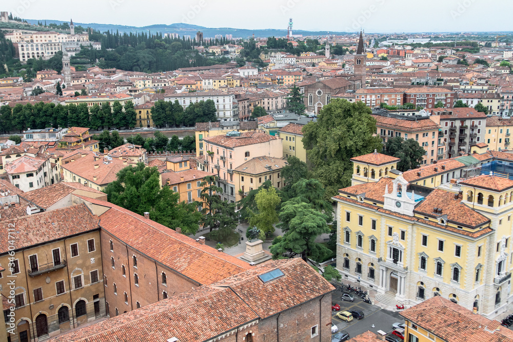 Roofs of Verona, Italy as seem from the Lamberti tower height, Torre dei Lamberti