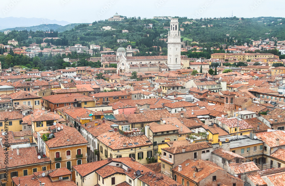 Roofs of Verona, Italy as seem from the Lamberti tower height, Torre dei Lamberti