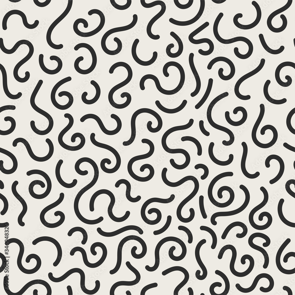 Vector seamless jumble geometric lines memphis pattern. Abstract trendy background. Hand drawn texture in doodle style