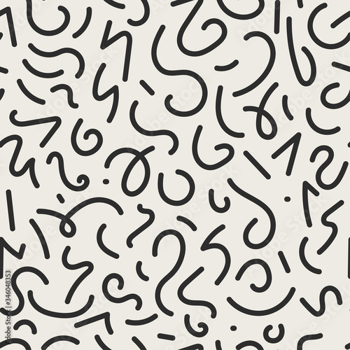 Vector seamless jumble geometric lines memphis pattern. Abstract trendy background. Hand drawn texture in doodle style