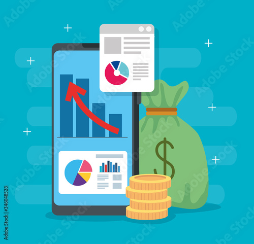 infographic of financial recovery in smartphone and icons vector illustration design
