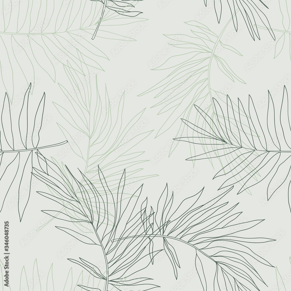 Naklejka premium Vector tropical palm leaves seamless pattern. Vector summer delicate illustration. Pastel colors