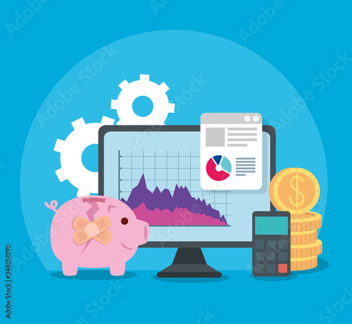 infographic of financial recovery in computer and icons vector illustration design