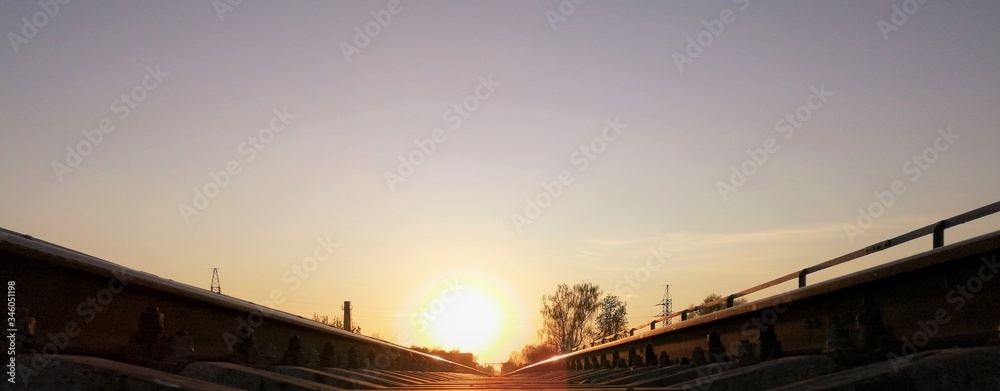 Perspective railroad at a sunset. Beautiful sunset Perspective railroad at a sunset. Beautiful sunset