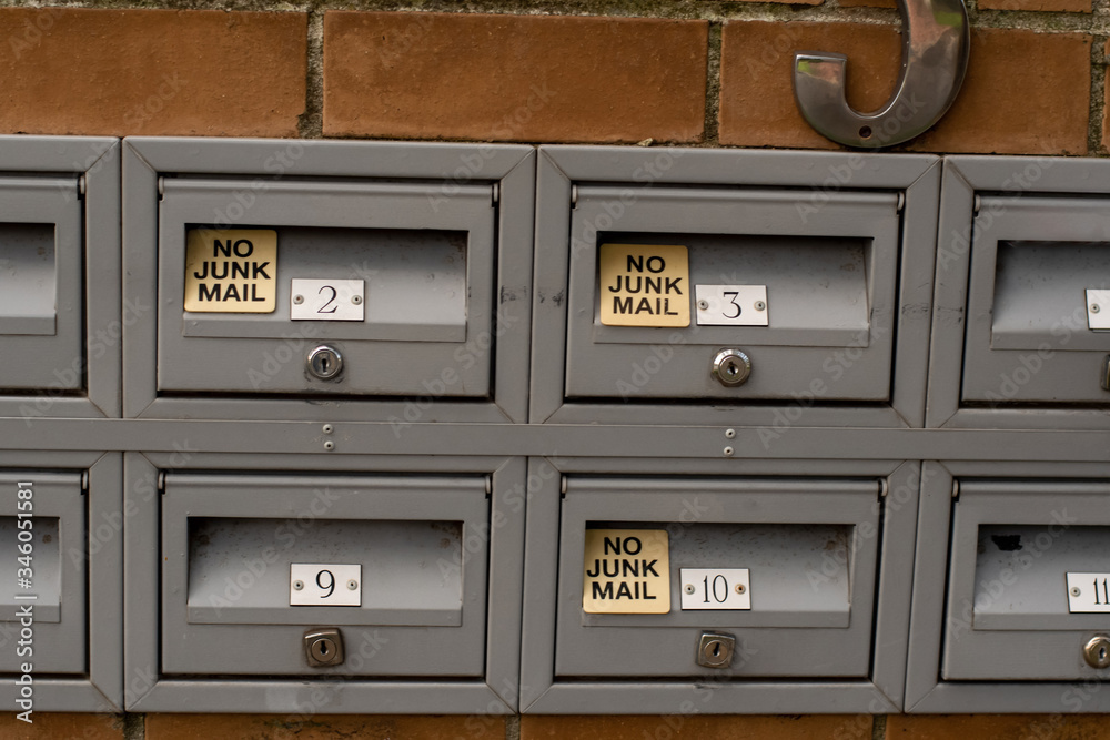 No Junk mail sign on letter boxes in Sydney, Australia No Junk mail sign on letter boxes in Sydney, Australia