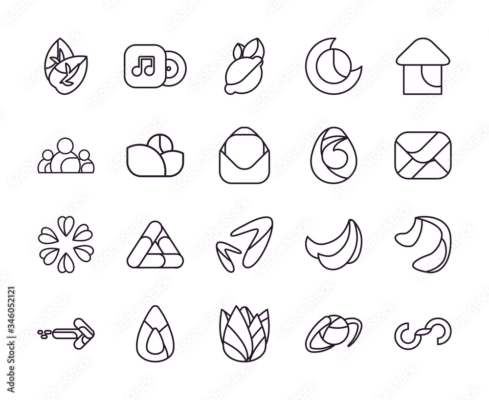 Fototapeta premium Abstract shapes line style icon set vector design