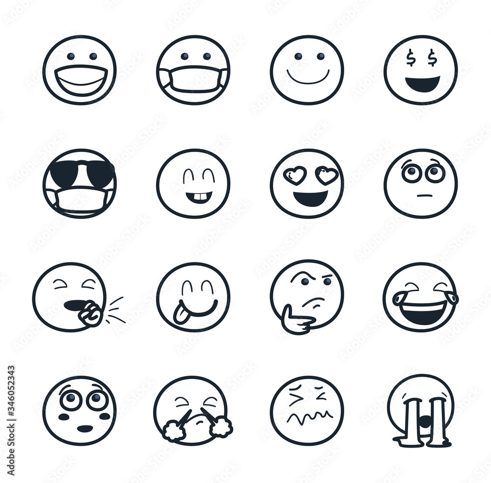 Emojis faces line style icon set vector design Emojis faces line style icon set vector design