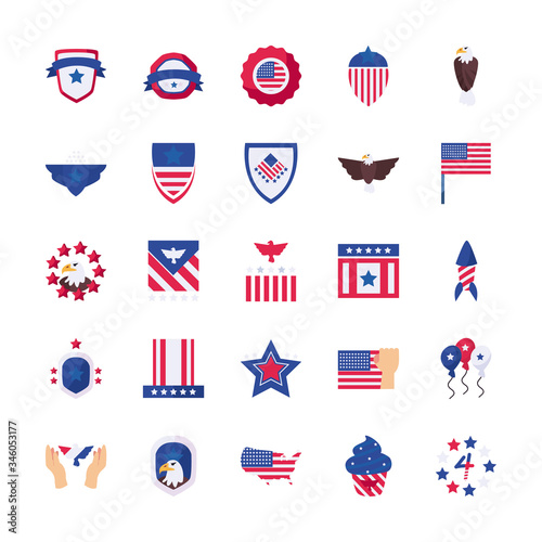 Independence day flat style icon set vector design