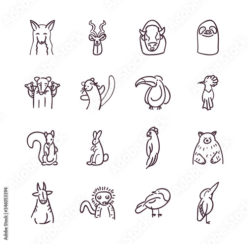 Animals line style icon set vector design photo