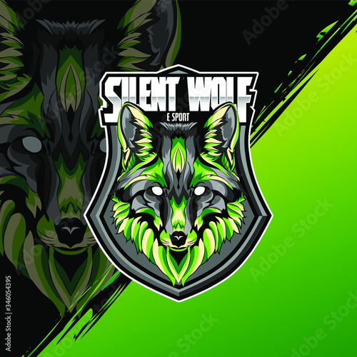 Green wolves mascot esport logo design