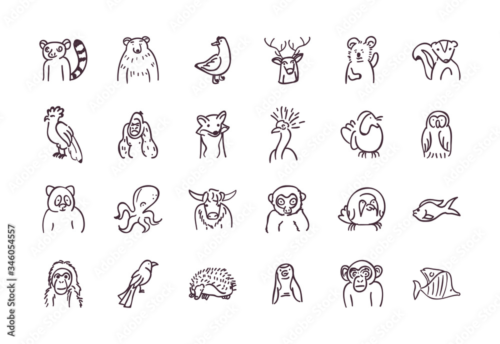 Animals line style icon set vector design Animals line style icon set vector design