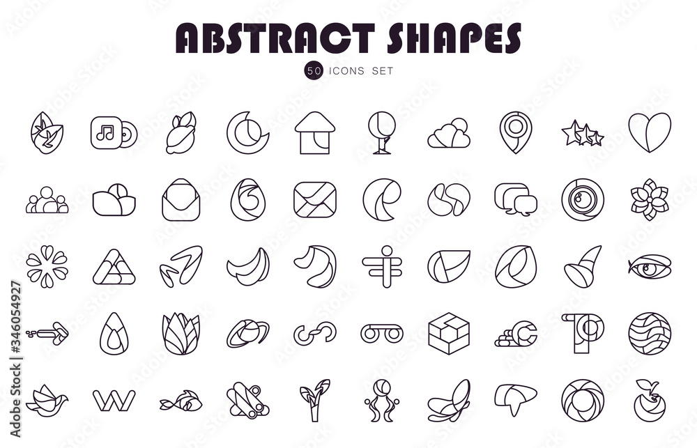 50 Abstract shapes line style icon set vector design
