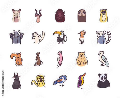 Animals flat style icon set vector design photo