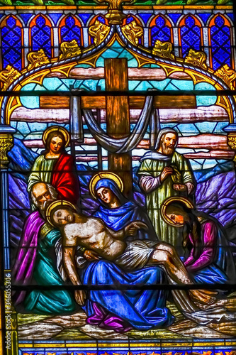 Pieta Stained Glass Basilica Our Lady Solitude Church Oaxaca Mexico