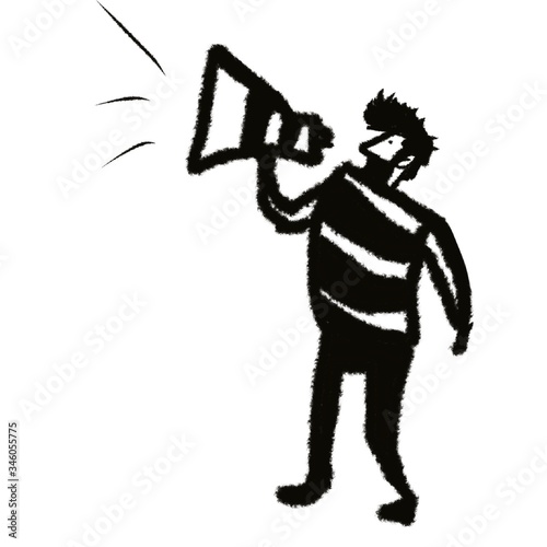 man with megaphone standing isolated on white cartoon character