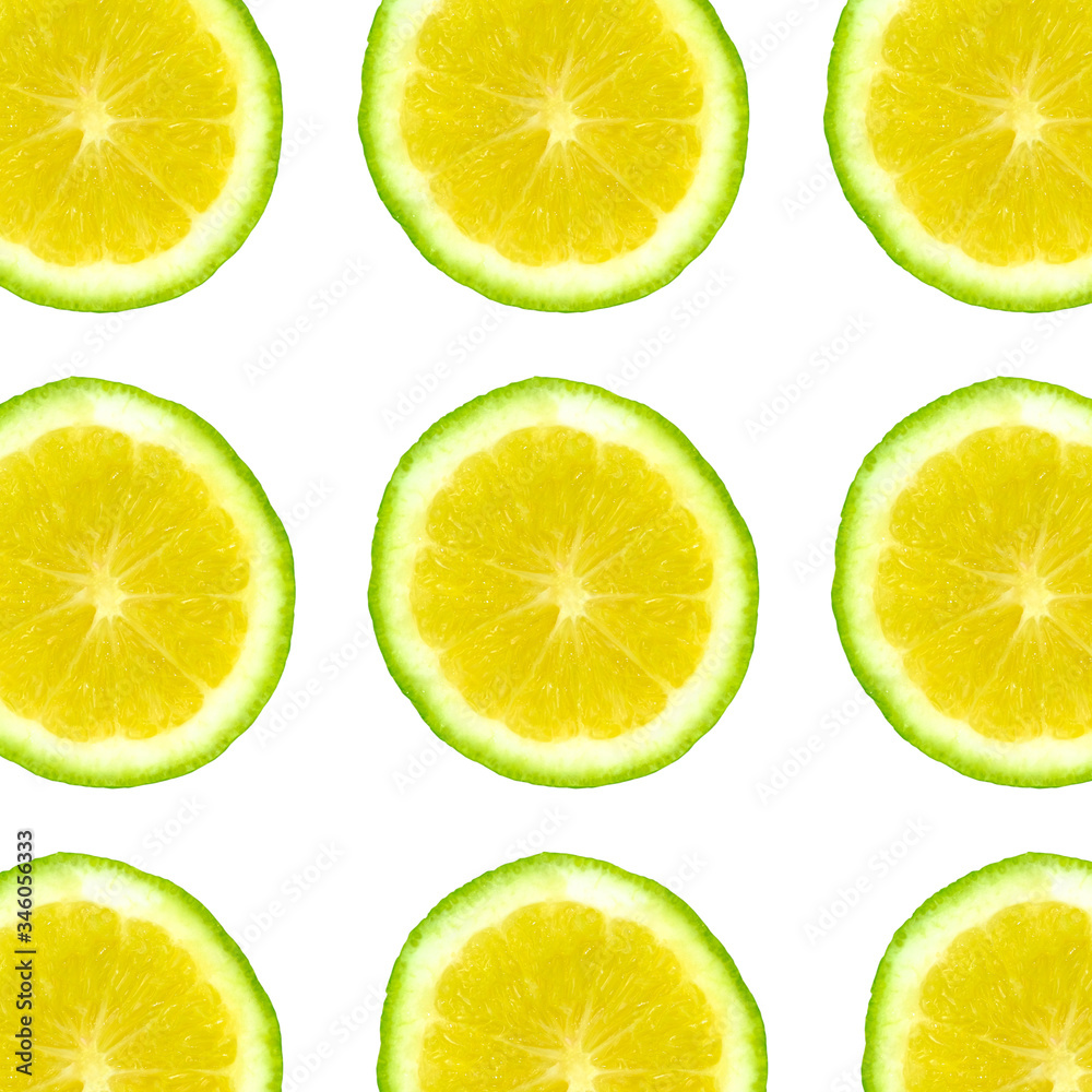 Closeup Fresh lime or citrus-fruit of lime slices isolated on a white background and copy space for your product, Background of lemon